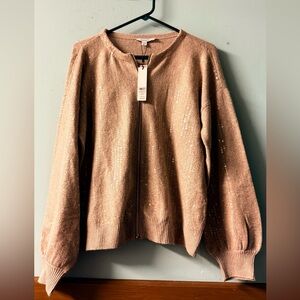 Chico's Rose Gold Sequin Zip Cardigan